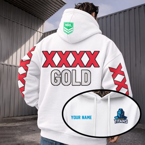 Gold Coast Titans NRL x XXXX Gold White Hoodie Custom Name Gifts For Fan - Limited Edition