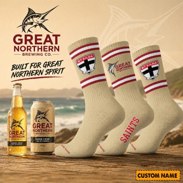 St Kilda Saints AFL x Great Northern Beer Crew Socks Custom Any Name Gifts For Fan - Limited Edition