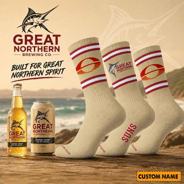 Gold Coast Suns AFL x Great Northern Beer Crew Socks Custom Any Name Gifts For Fan - Limited Edition