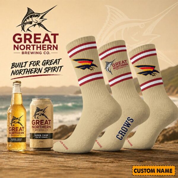 Adelaide Crows AFL x Great Northern Beer Crew Socks Custom Any Name Gifts For Fan - Limited Edition