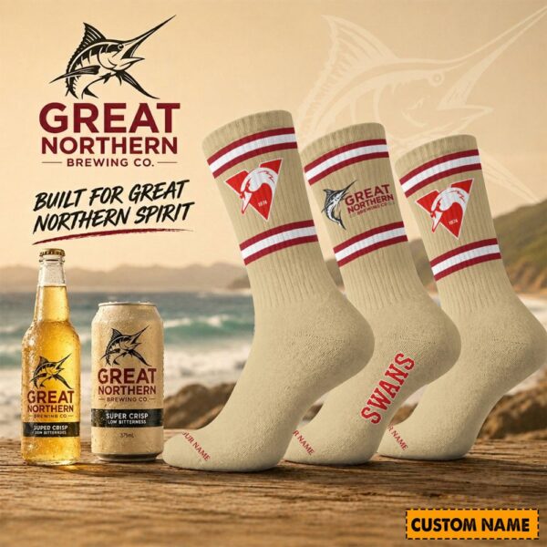 Sydney Swans AFL x Great Northern Beer Crew Socks Custom Any Name Gifts For Fan - Limited Edition