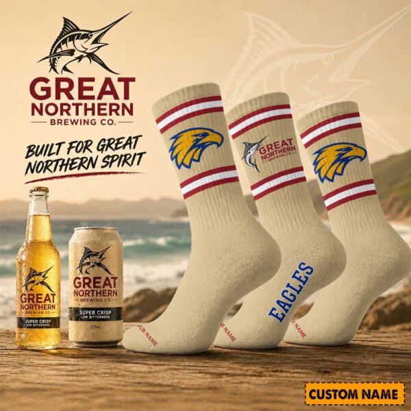 West Coast Eagles AFL x Great Northern Beer Crew Socks Custom Any Name Gifts For Fan - Limited Edition