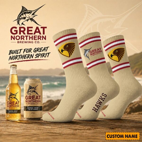 Hawthorn Hawks AFL x Great Northern Beer Crew Socks Custom Any Name Gifts For Fan - Limited Edition