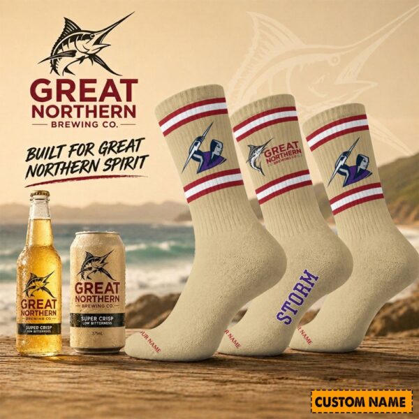 Melbourne Storm NRL x Great Northern Beer Crew Socks Custom Any Name Gifts For Fan - Limited Edition