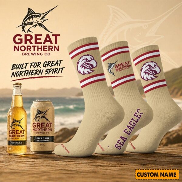 Manly Sea Eagles NRL x Great Northern Beer Crew Socks Custom Any Name Gifts For Fan - Limited Edition
