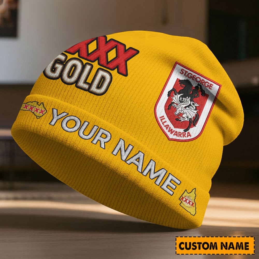 St. George Dragons NRL x XXXX Gold Beanie Hat Custom Any Name Gifts For Fan - Limited Edition