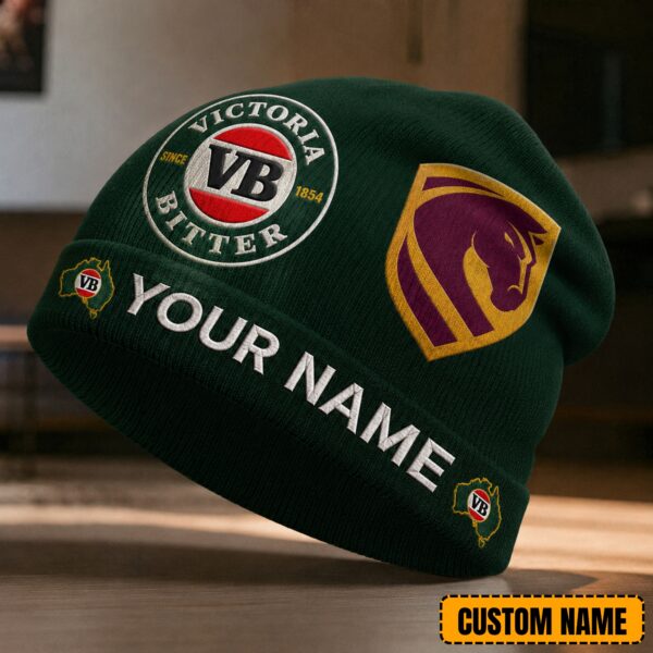 Brisbane Broncos NRL x Victoria Bitter Beer Beanie Hat Custom Name Gifts For Fan - Limited Edition