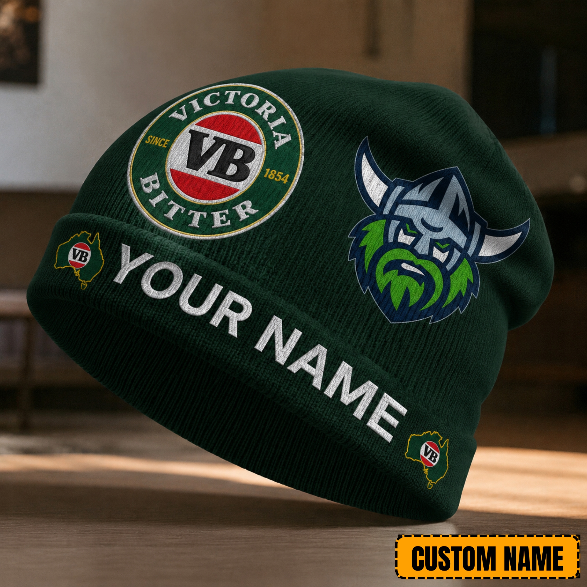 Canberra Raiders NRL x Victoria Bitter Beer Beanie Hat Custom Name Gifts For Fan - Limited Edition
