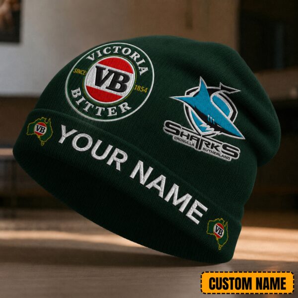 Cronulla Sharks NRL x Victoria Bitter Beer Beanie Hat Custom Name Gifts For Fan - Limited Edition