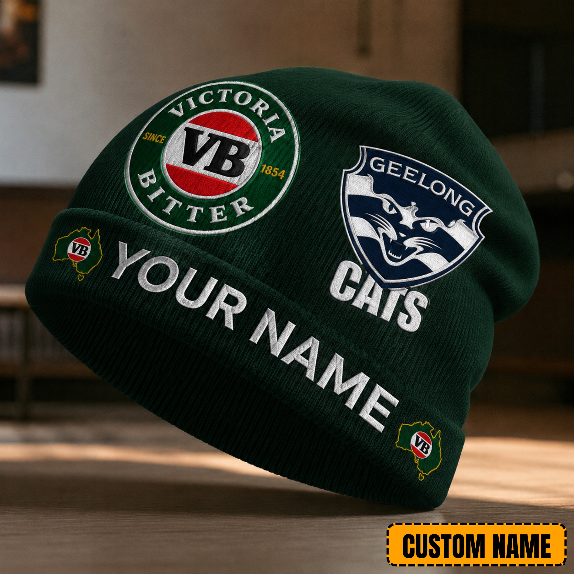 Geelong Cats AFL x Victoria Bitter Beer Beanie Hat Custom Any Name Gifts For Fan - Limited Edition