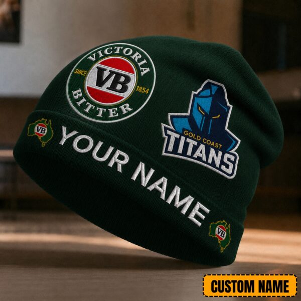 Gold Coast Titans NRL x Victoria Bitter Beer Beanie Hat Custom Name Gifts For Fan - Limited Edition