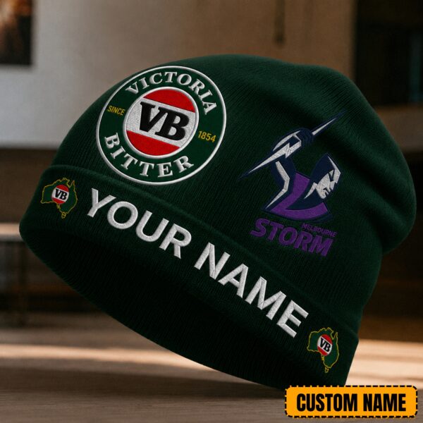 Melbourne Storm NRL x Victoria Bitter Beer Beanie Hat Custom Name Gifts For Fan - Limited Edition