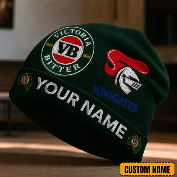 Newcastle Knights NRL x Victoria Bitter Beer Beanie Hat Custom Name Gifts For Fan - Limited Edition