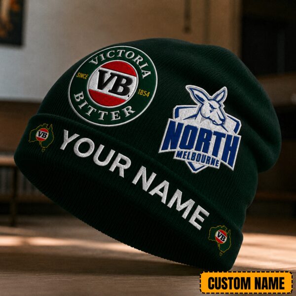 North Melbourne Kangaroos AFL x Victoria Bitter Beer Beanie Hat Custom Any Name Gifts For Fan - Limited Edition