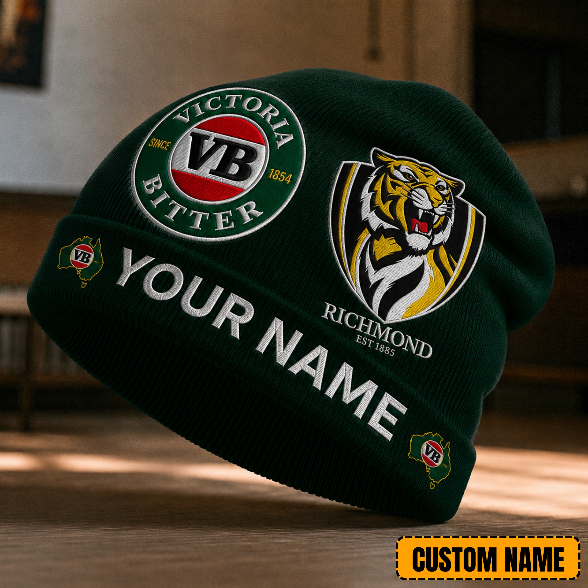 Richmond Tigers AFL x Victoria Bitter Beer Beanie Hat Custom Any Name Gifts For Fan - Limited Edition
