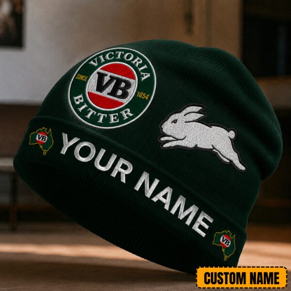 South Sydney Rabbitohs NRL x Victoria Bitter Beer Beanie Hat Custom Name Gifts For Fan - Limited Edition