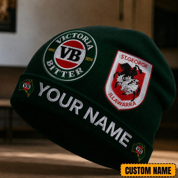 St. George Dragons NRL x Victoria Bitter Beer Beanie Hat Custom Name Gifts For Fan - Limited Edition