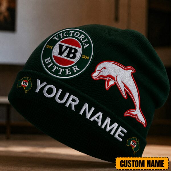 The Dolphins NRL x Victoria Bitter Beer Beanie Hat Custom Name Gifts For Fan - Limited Edition