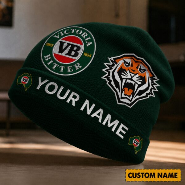 Wests Tigers NRL x Victoria Bitter Beer Beanie Hat Custom Name Gifts For Fan - Limited Edition
